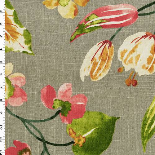 *2 1/8 YD PC--Elephant Gray/Green/Multi Large Floral Printed Woven Home Decorating Fabric DFWX0787-X
