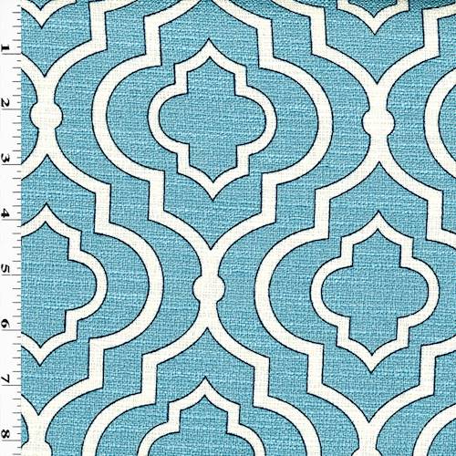 *9 7/8 YD PC--Muted Teal/Ivory Ogee Printed Basket Weave Home Decorating Fabric DFWX0789-X
