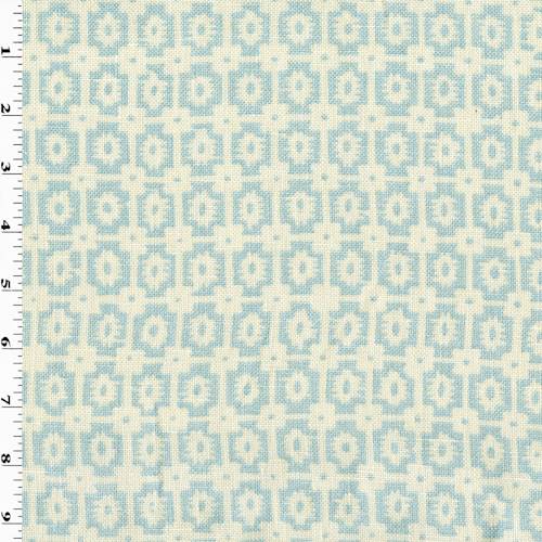 *3 1/8 YD PC--Sky Blue/Ivory Small Geometric Printed Basket Weave Home Decorating Fabric DFWX0781-X