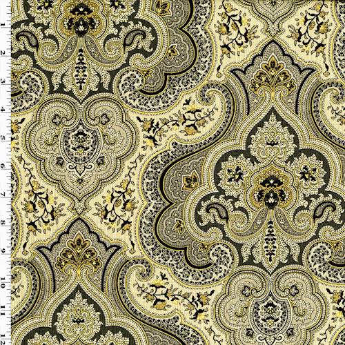 *7 3/8 YD PC--Beige/Black/Yellow Medallion Printed Woven Home Decorating Fabric DFWX0782-X