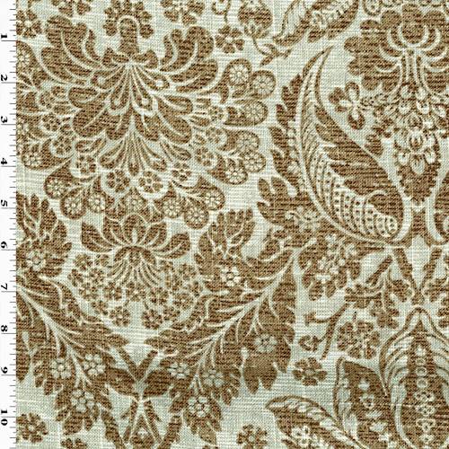 *4 3/4 YD PC--Laurel/Brown Floral Printed Basket Weave Home Decorating Fabric DFWX0791-X