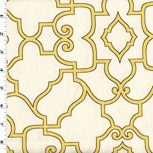*4 3/8 YD PC--Golden/Beige Trellis Printed Canvas Home Decorating Fabric DFWX0792-X