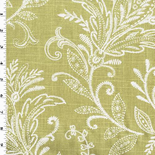 *6 3/8 YD PC--Chartreuse/White Leaf Printed Basket Weave Home Decorating Fabric DFWX0793-X