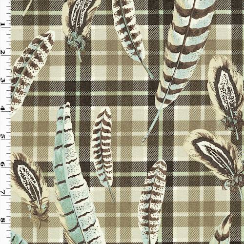 *7 3/4 YD PC--Beige/Blue Multi Braemore Feather/Plaid Woven Home Decorating Fabric DFWX0796-X