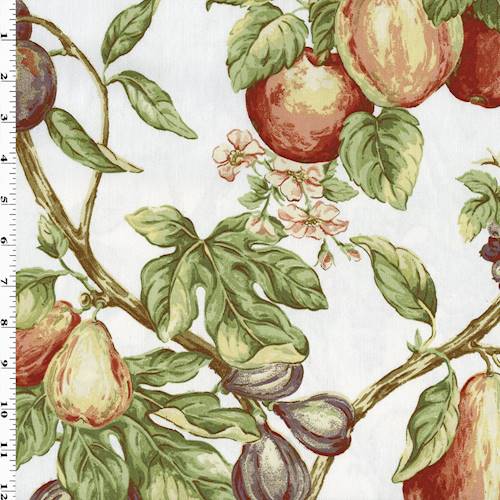 *11 3/8 YD PC--Red/White Multi Fruit/Vine Printed Twill Weave Home Decorating Fabric DFWX0809-X