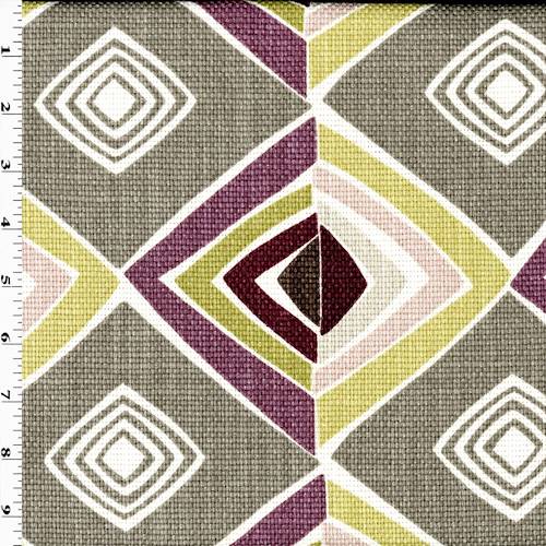 *1 5/8 YD PC--Purple/Gray Multi Abstract Diamond Printed Basket Weave Home Decorating Fabric DFWX0810-X