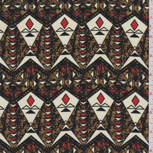 *3 1/2 YD PC--Tobacco Gold Southwest Diamond Print Polyester Crepe