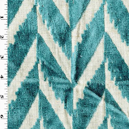Teal/Beige Abstract Herringbone Pile Velvet Decor Fabric DFW57708