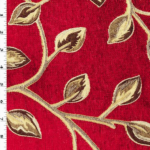 Red/Brown/Beige Leaf Chenille Jacquard Decorating Fabric DFW57740