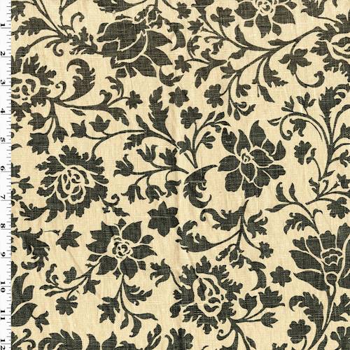 Beige/Charcoal Floral Printed Linen Blend Decorating Fabric DFW57781