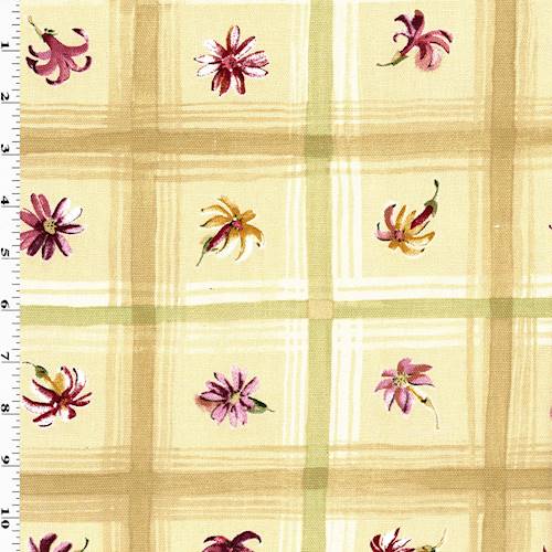 Beige/Fuchsia/Multi Floral Plaid Printed Canvas Decor Fabric DFW57783