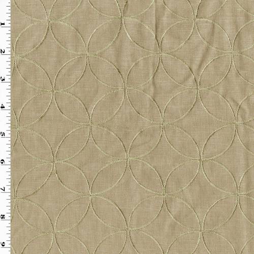 Beige Circle Lattice Embroidered Linen Blend Decor Fabric DFW57915
