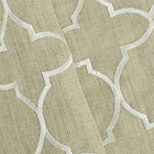 Beige/White Quatrefoil Embroidered Linen Blend Decor Fabric DFW57930
