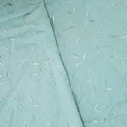 Venus Teal Vine Embroidered Slub Linen Blend Decor Fabric DFW57968