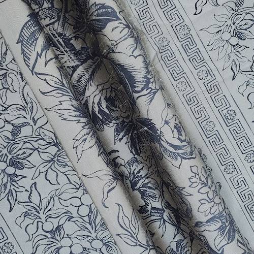 Silver/Navy Floral Stripe Printed Silk Shantung Decorating Fabric DFW57969
