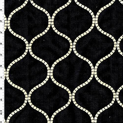 Black/White Ogee Embroidered Slub Woven Decorating Fabric DFW58056