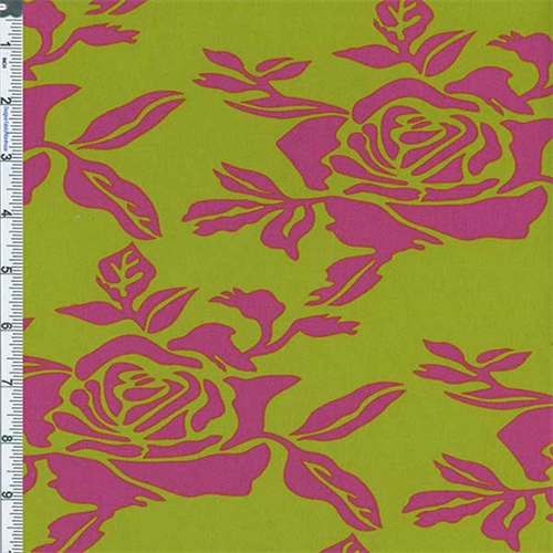 *4 1/8 YD PC--Lime/Pink Rose Print Decor Cotton Twill