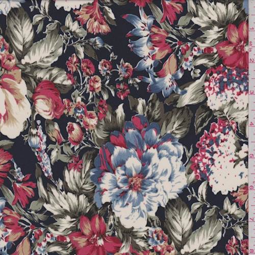 *2 5/8 YD PC--Dark Navy Multi Floral Crepe de Chine