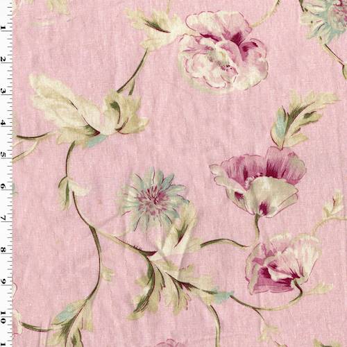 Whisper Pink/Multi Floral Printed Linen Blend Decor Fabric DFW58077