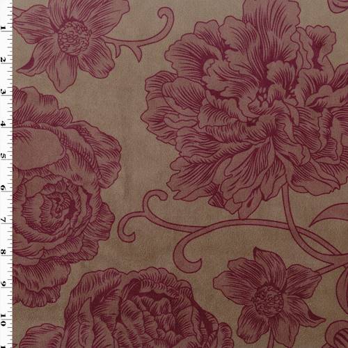 Pink/Beige Floral Printed Velveteen Performance Decor Fabric DFW58106