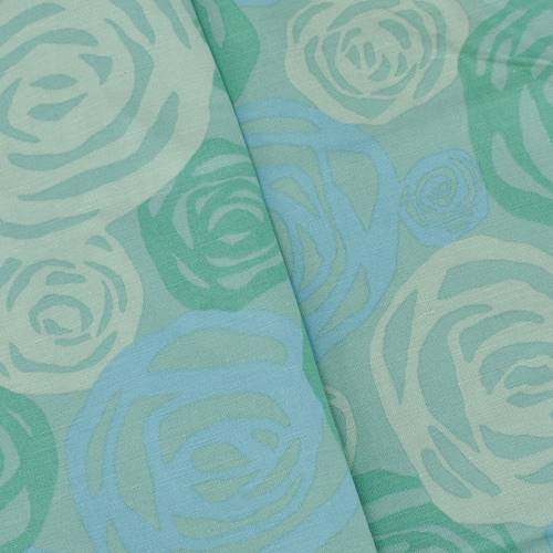 Teal/Multi Abstract Rose Printed Basketweave Decor Fabric DFW58125