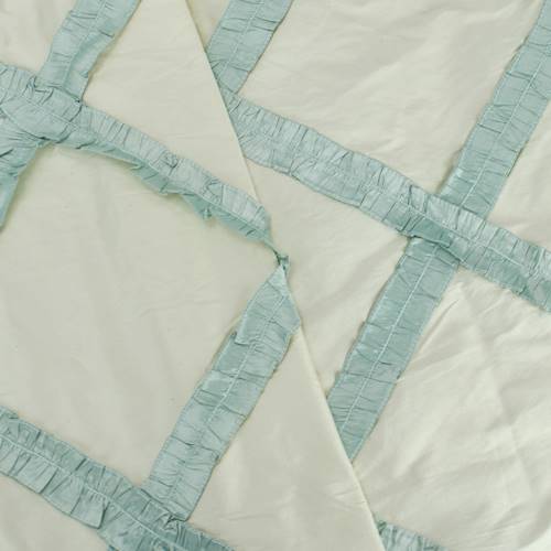 Teal/Pearl Silk Ruffle Diamond Applique Decorating Fabric DFW58158