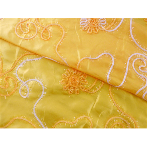 *5 1/2 YD PC--Yellow Floral Embroidered Tissue Taffeta
