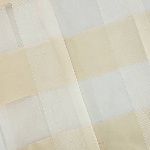 Shell White/Beige Silk Semi-Sheer Plaid Drapery Fabric DFW58172