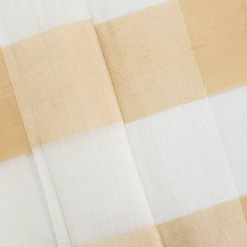Shell White/Golden Beige Silk Semi-Sheer Plaid Drapery Fabric DFW58176