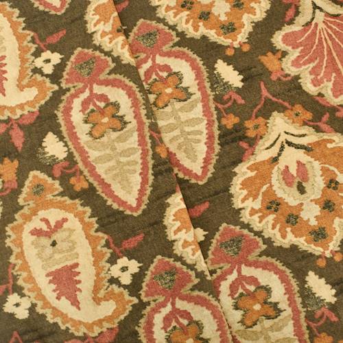 Brown/Orange Paisley Crest Printed Linen Blend Decor Fabric DFW58233
