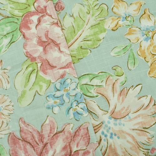 Sky Blue/Blush/Multi Floral Printed Slub Woven Decor Fabric DFW58235