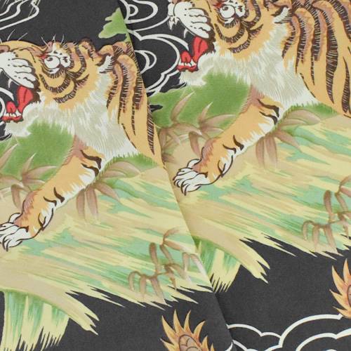 *2 1/4 YD PC--Dark Taupe/Green/Multi Tiger and Dragon Rayon Print