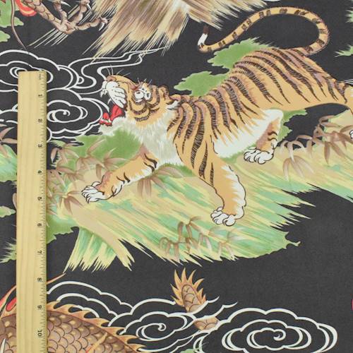 *2 1/4 YD PC--Black/Green/Multi Tiger and Dragon Rayon Print