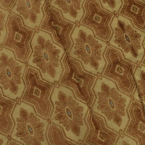 Deep Caramel/Teal Crest Chenille Jacquard Decorating Fabric DFW58222