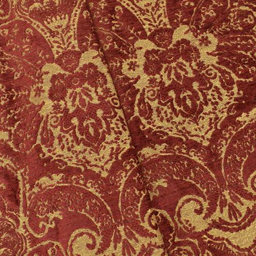 Deep Antique Red/Gold Textured Chenille Baroque Decor Fabric DFW58226