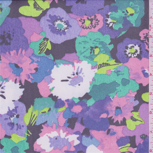 *3 YD PC--Black/Pink/Purple Floral Garden Stretch Mesh