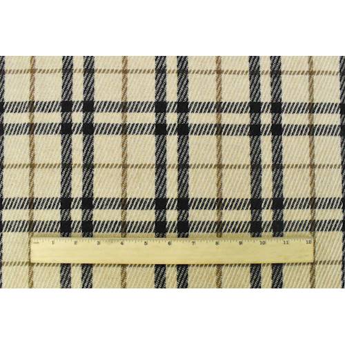 *2 3/8 YD PC--Beige/Black/Brown Wool Blend Texture Plaid Jacketing