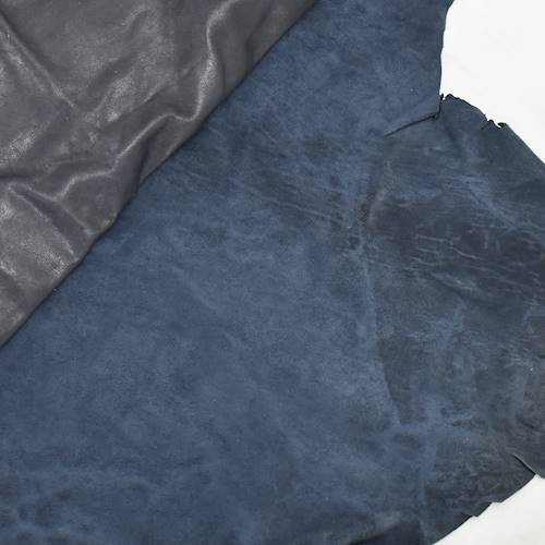 Midnight Navy Blue Glossy Textured Leather Hide HIDE577