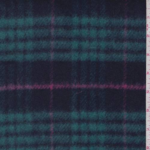 Navy/Green/Pink Wool Blend Plaid Twill Jacketing 83737