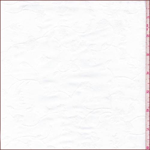 White Flocked Floral Scroll Taffeta