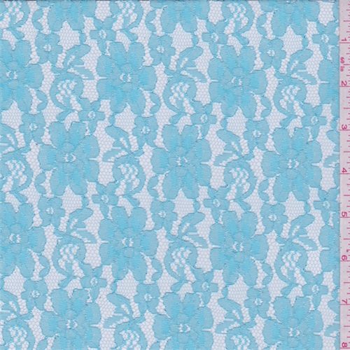 *7/8 YD PC--Turquoise Blue Floral Lace