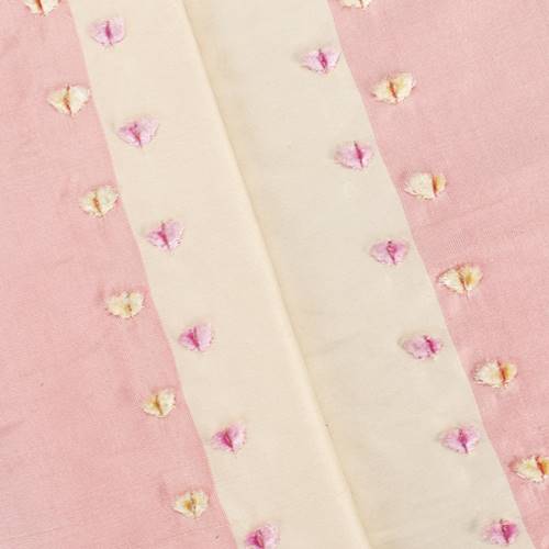 *3 1/4 YD PC -- Pink/Beige/Multi Dot Chenille Embroidered Silk Shantung Stripe Decorating Fabric DFWX1518-X