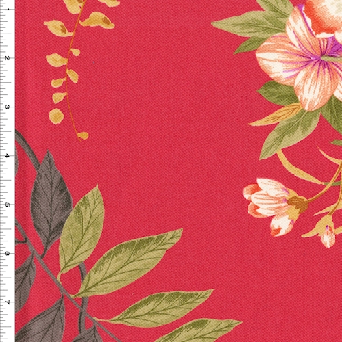 *6 YD PC -- Red Floral Cotton Print Home Decorating Fabric