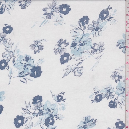 White/Ink Tossed Floral Rayon Challis