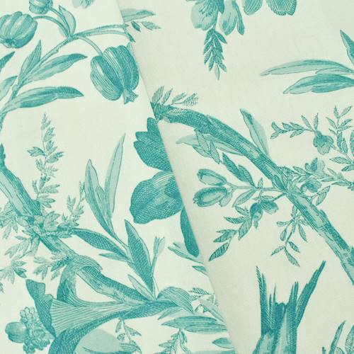 Harmony Teal/White Bird/Garden Print Canvas Decor Fabric DFW58692