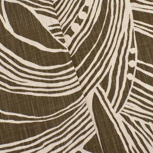 Brown/Mist Ivory Leafy Printed Slubbed Woven Decor Fabric DFW58695