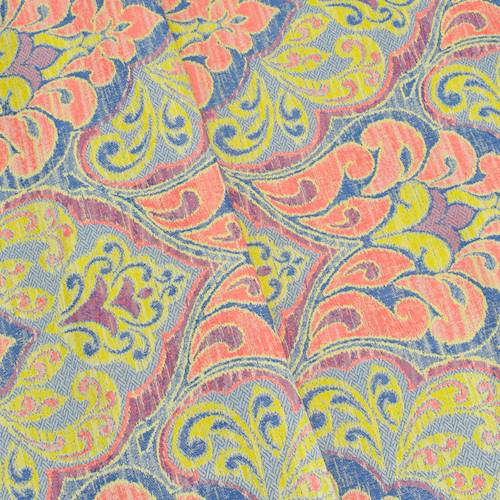 Blue/Neon Coral/Multi Scallop Baroque Jacquard Decor Fabric DFW58734