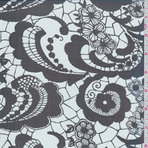 *2 YD PC--White/Black Lace Print Silk Chiffon