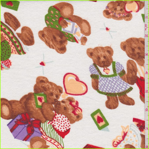 *4 3/4 YD PC--White Multi Bear Print Flannel