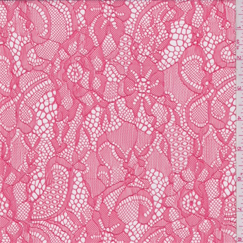 *3 3/4 YD PC--Neon Coral Pink Floral Lace